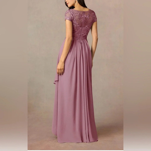 Azazie Lunda Vintage Mauve A-line Lace Chiffon Dress Size 10 - Picture 2 of 8